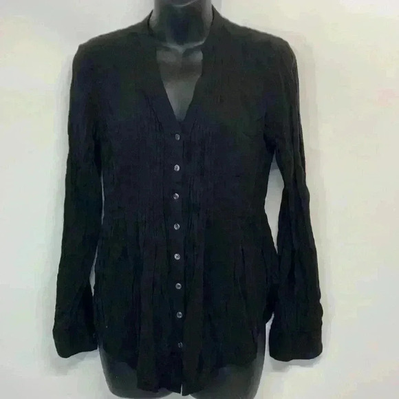 Maeve size 2 black button up v neck top anthro - Picture 1 of 7